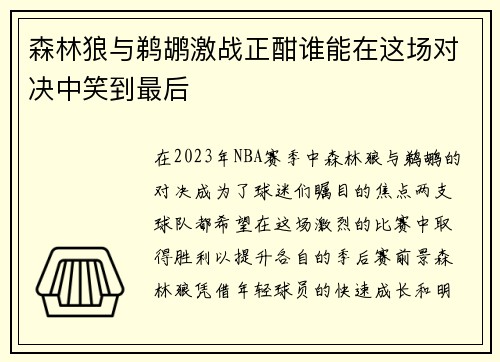 森林狼与鹈鹕激战正酣谁能在这场对决中笑到最后